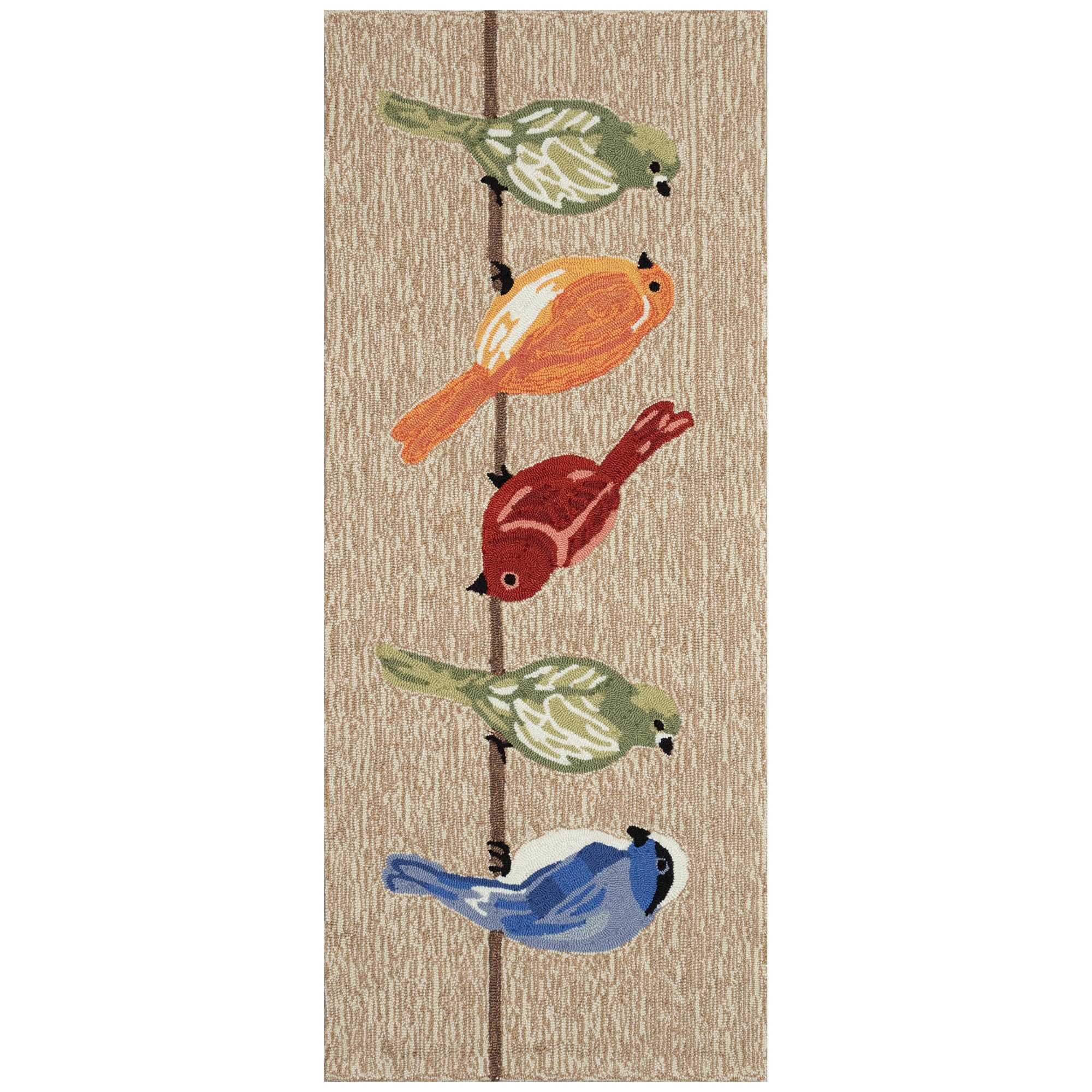 Liora Manne Frontporch Indoor/Outdoor Hand Tufted Durable Area Rug - Transitional Casual Home Nature Neutral (Birds Neutral) (2' X 5')