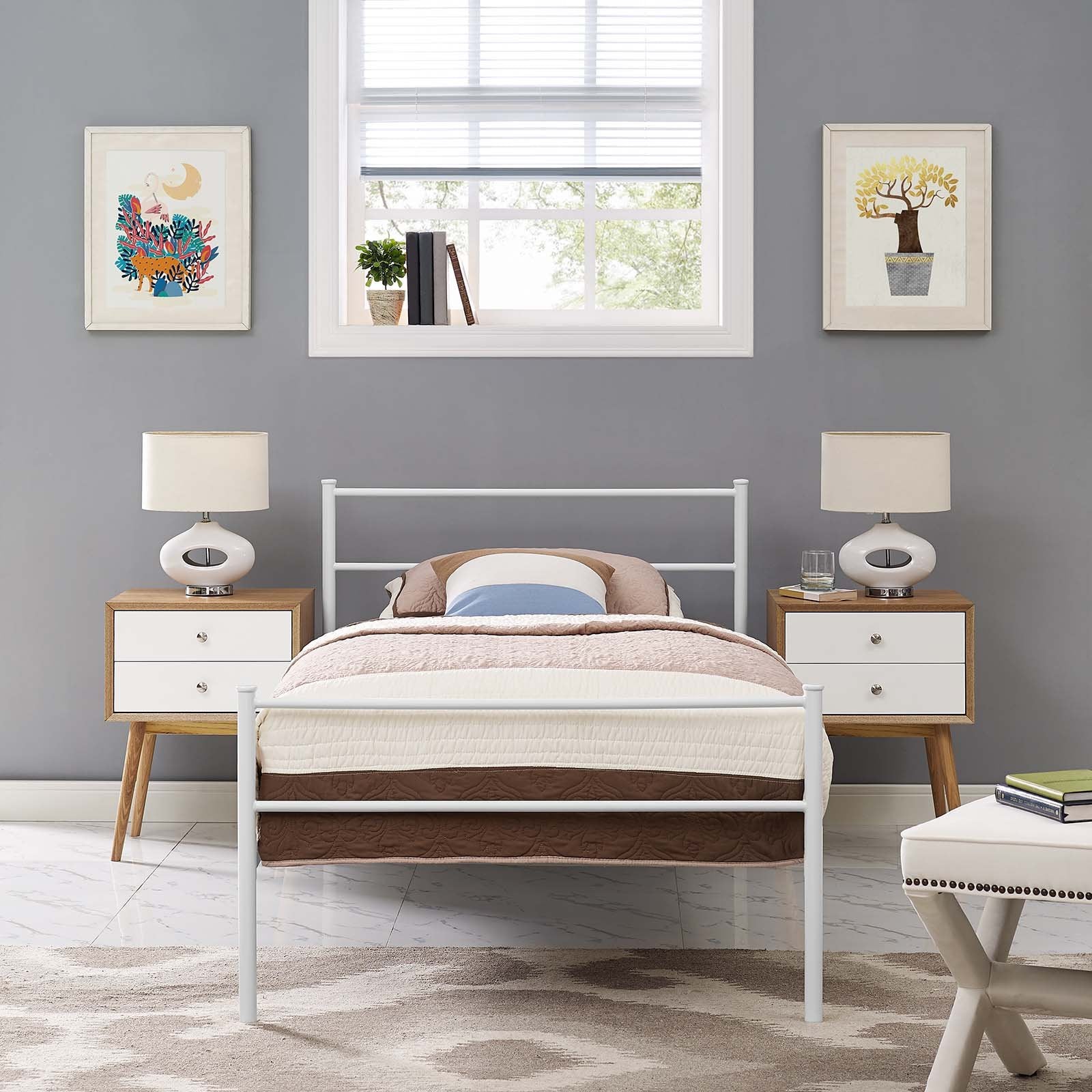 CasaFoyer Alina Platform Twin Bed Frame | Rustic Charm meets Modern Design | Sturdy Vintage Steel | Holds 1323 lbs | Cottage Aesthetic | No Box Spring Needed | Compatible with Memory Foam, Spring, Latex, Hybrid Mattresses (Mattress Not Included)
