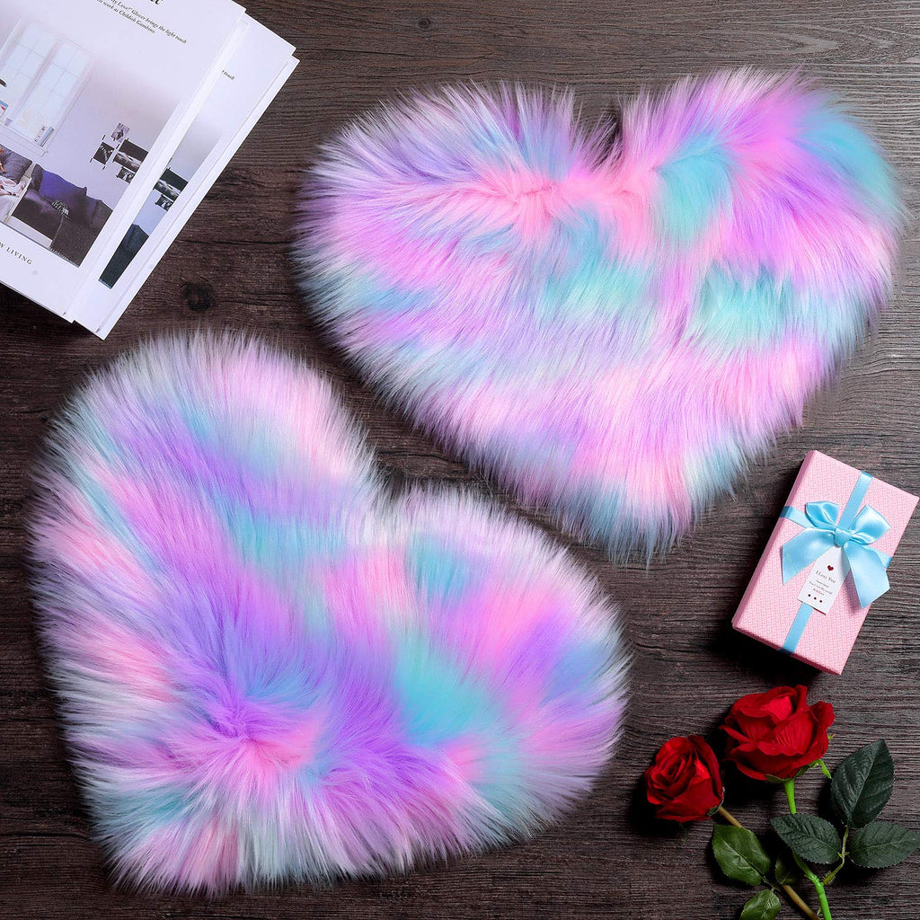 Mudder 2 Pieces Heart Shaped Rug Faux Room Fluffy Carpet Heart Shaped Door Mat for Room Bedroom, 12 x 16 Inch(Pink, Purple, Gree