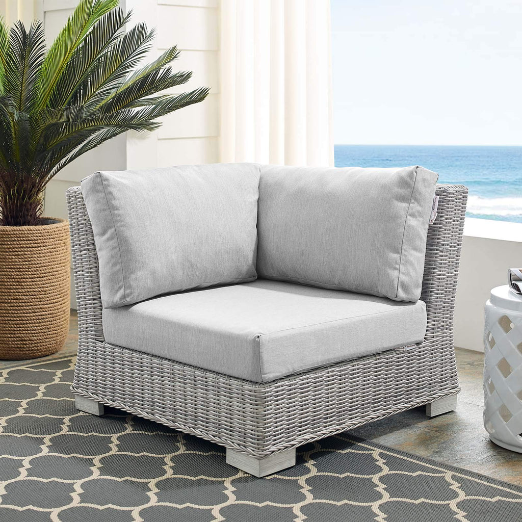 Modway Conway Sunbrella Outdoor Patio Wicker Rattan, Corner Chair, Light Gray Gray