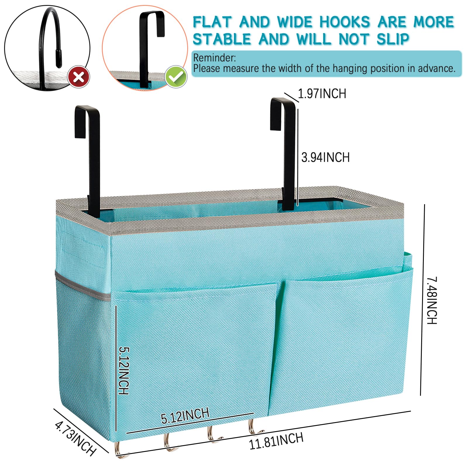 Frjjthchy Bedside Storage Organizer 5 Pockets With 4 Hooks Hanging Storage Bag For Headboards/Bunk Bed (Blue)