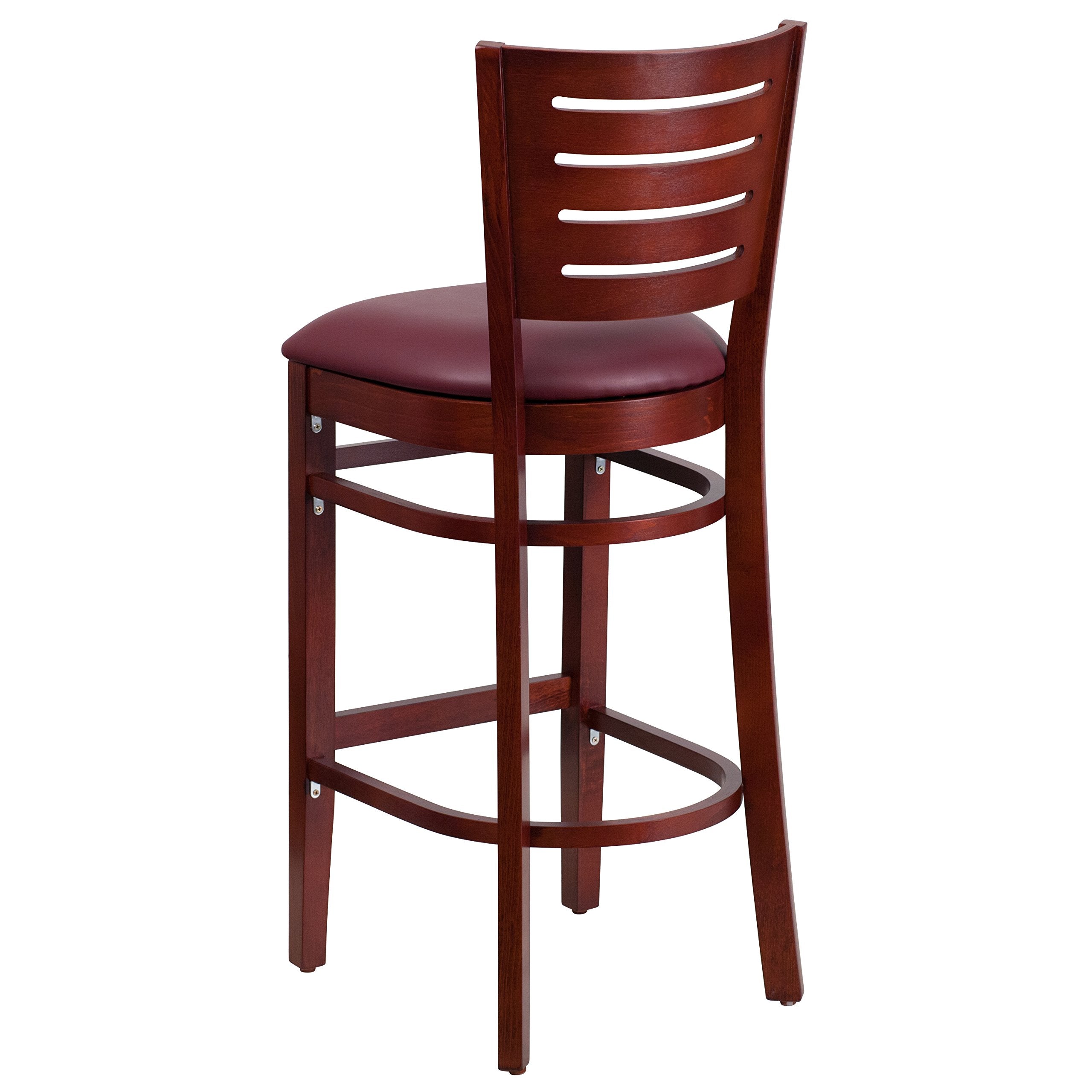 Flash Furniture Darby Series Slat Back Mahogany Wood Restaurant Barstool - Burgundy Vinyl Seat