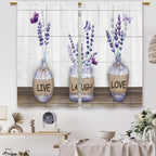 Laifzere Farmhouse Purple Lavender Kitchen Curtains Bottle Rustic Country Flower Small Short Cafe Window Curtains Floral Plank R