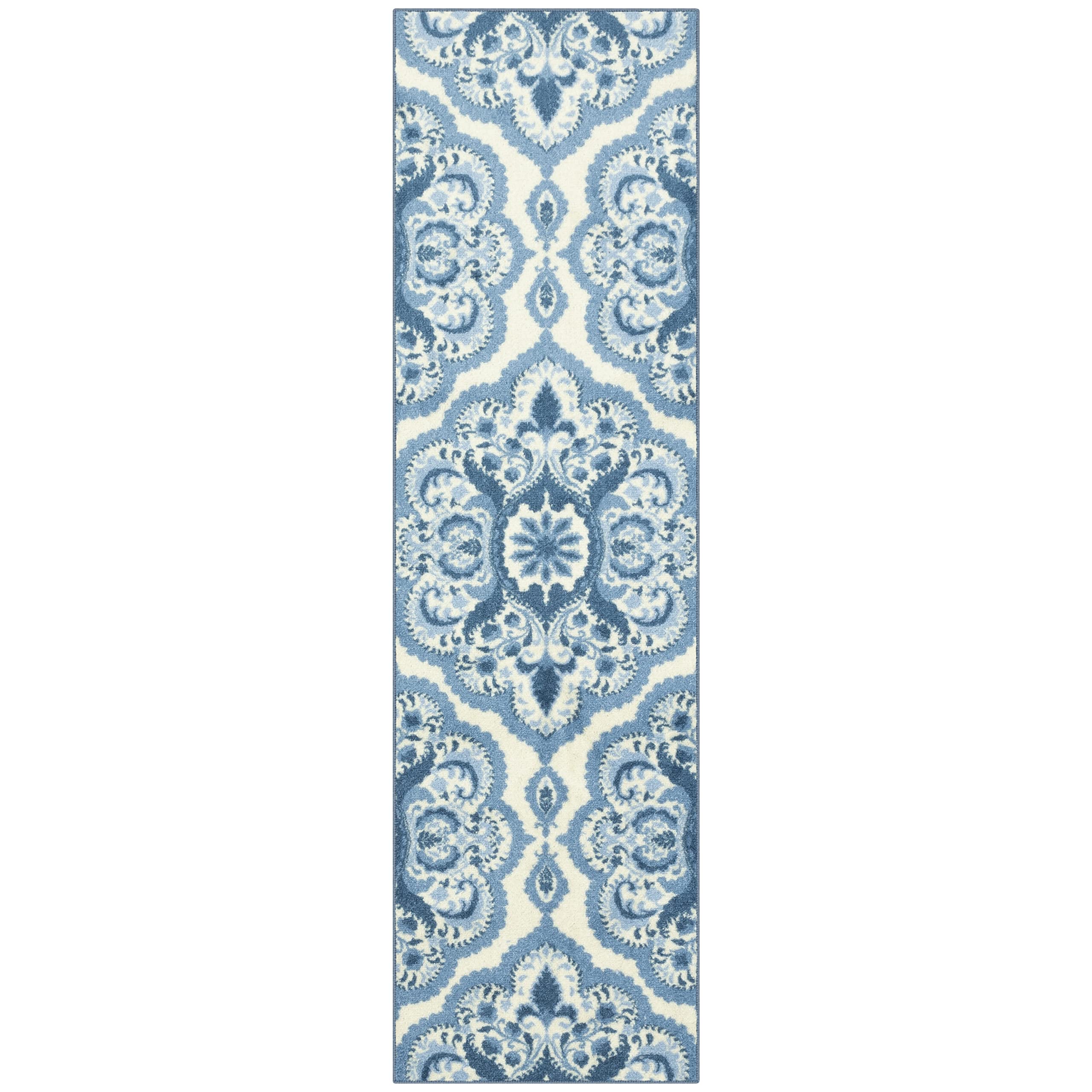 Maples Rugs Vivian Medallion Runner Rug Non Skid Hallway Entry Carpet [Made in USA], Blue, 2 x 7