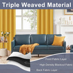 Jiuzhen Blackout Curtains For Bedroom - Thermal Insulated Room Darkening Rod Pocket Curtains For Living Room, Set Of 2 Panels With Tiebacks, 38 X 63 Inch Length, Mustard Yellow