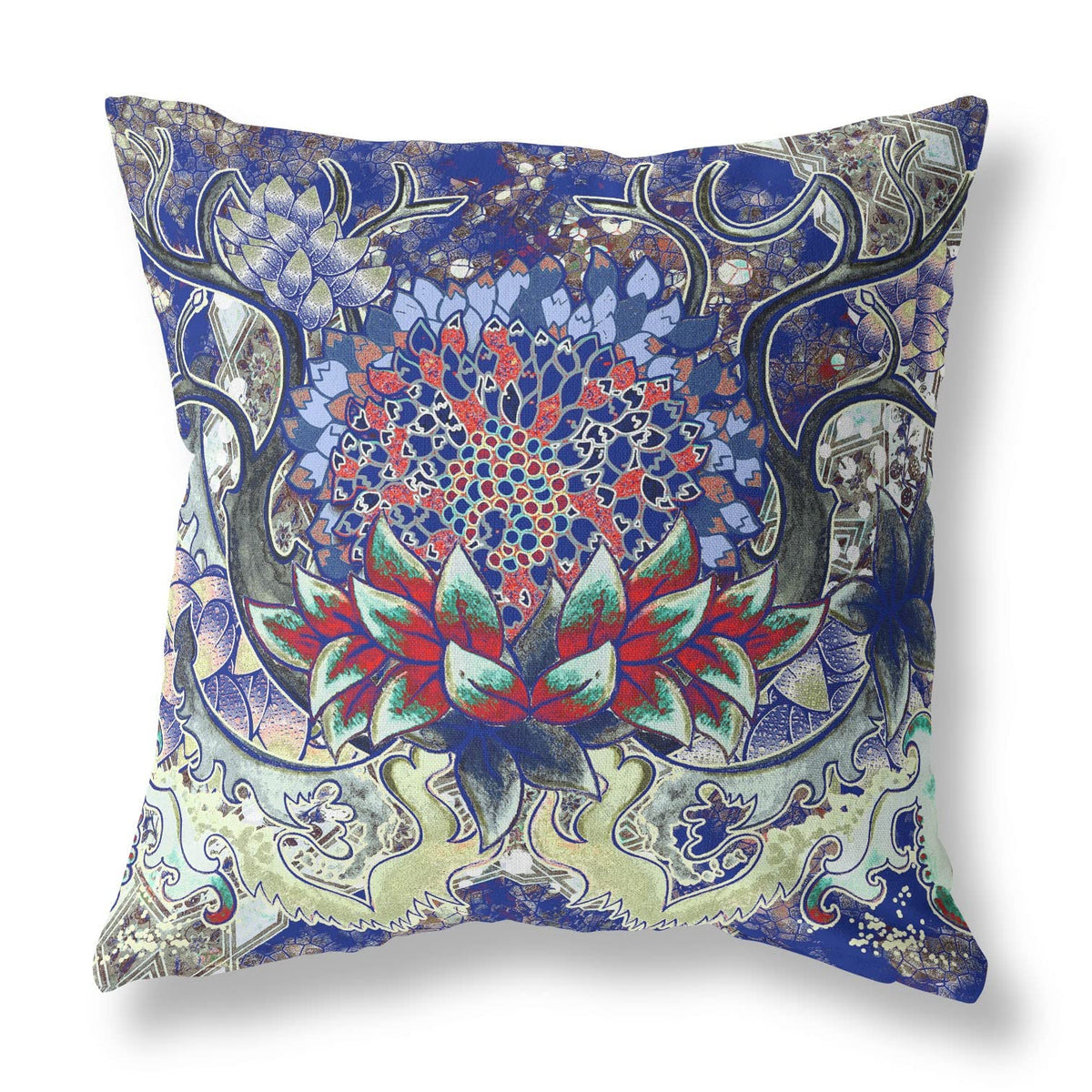 HomeRoots Electric Blue 20â€ Blue Cyan Flower Bloom Suede Throw Pillow