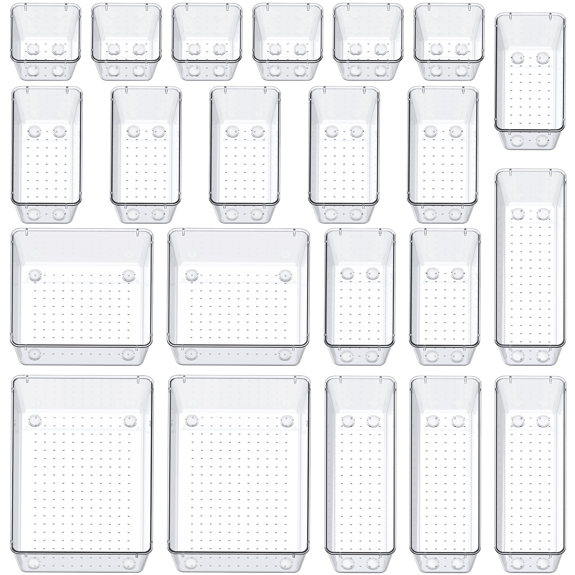Smartake 22-Piece Drawer Organizer With Non-Slip Silicone Pads, 5-Size Clear Desk Drawer Organizer Trays Storage Tray For Makeup