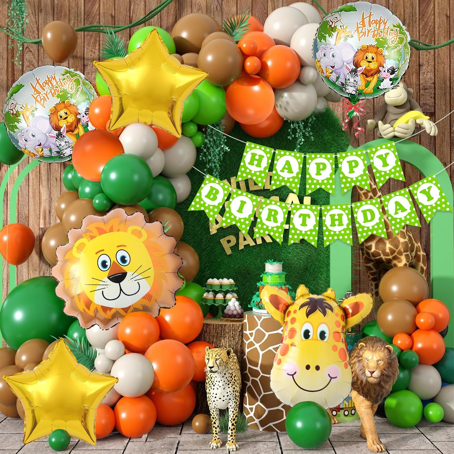 Velunza Safari Jungle Theme Birthday Decoration Kit With Animal Foil Balloon, Happy Birthday Decoration Kit For Kids Animal Them
