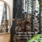 Treatmentex Black Lace Sheer Curtains For Bedroom Living Room 95 Inch Length Light Filtering Leaf Knitted Semi Sheer Window Curt