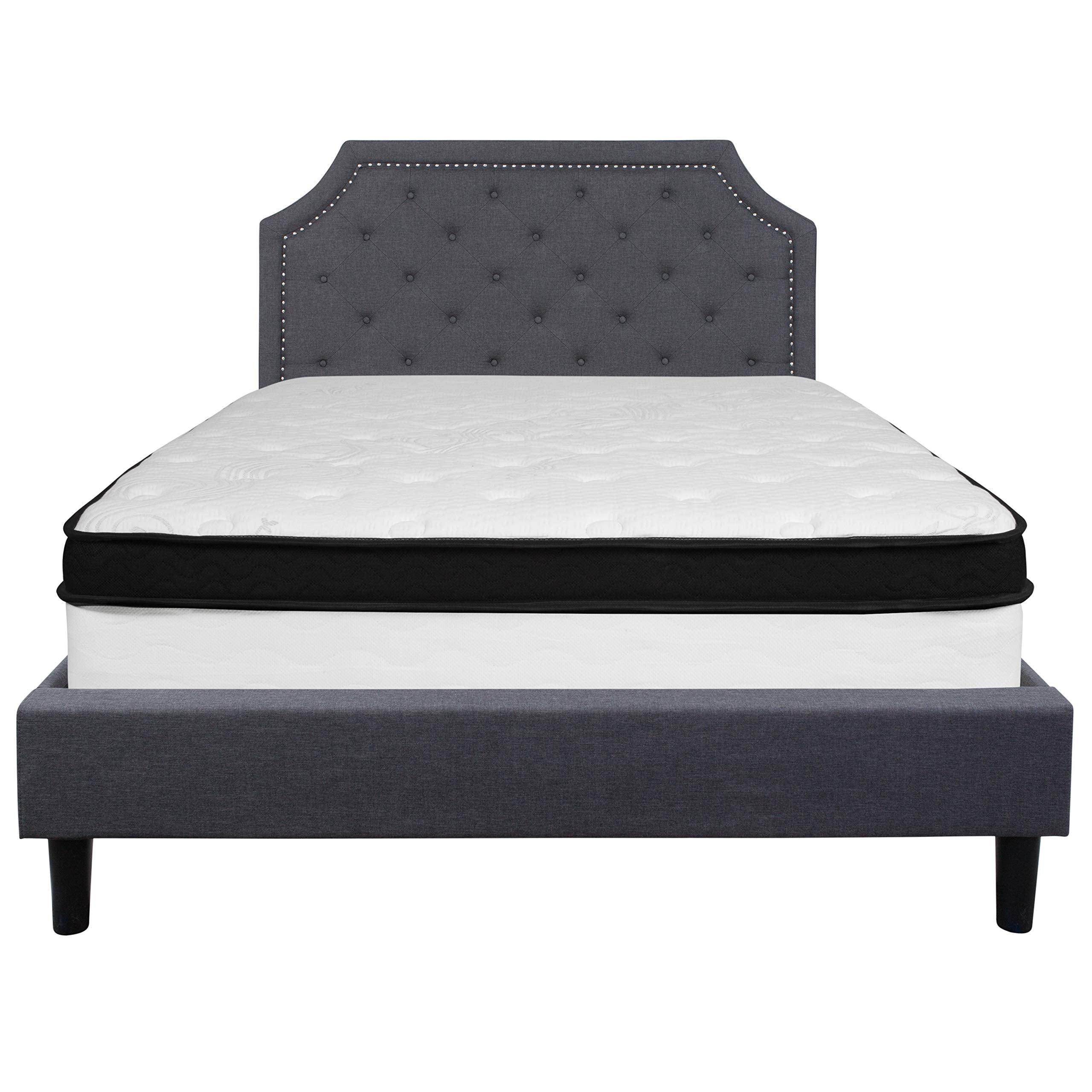 Flash Furniture Brighton Queen Size Tufted Upholstered Platform Bed In Dark Gray Fabric With Memory Foam Mattress