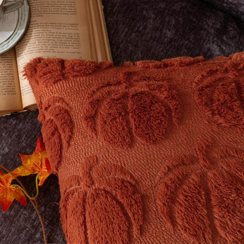 Cosibono Pumpkin Fall Decorative Throw Pillow Covers 12'X20', Set Of 2 Caramel Soft Faux Fur Pillow Covers For Autumn Harvest,