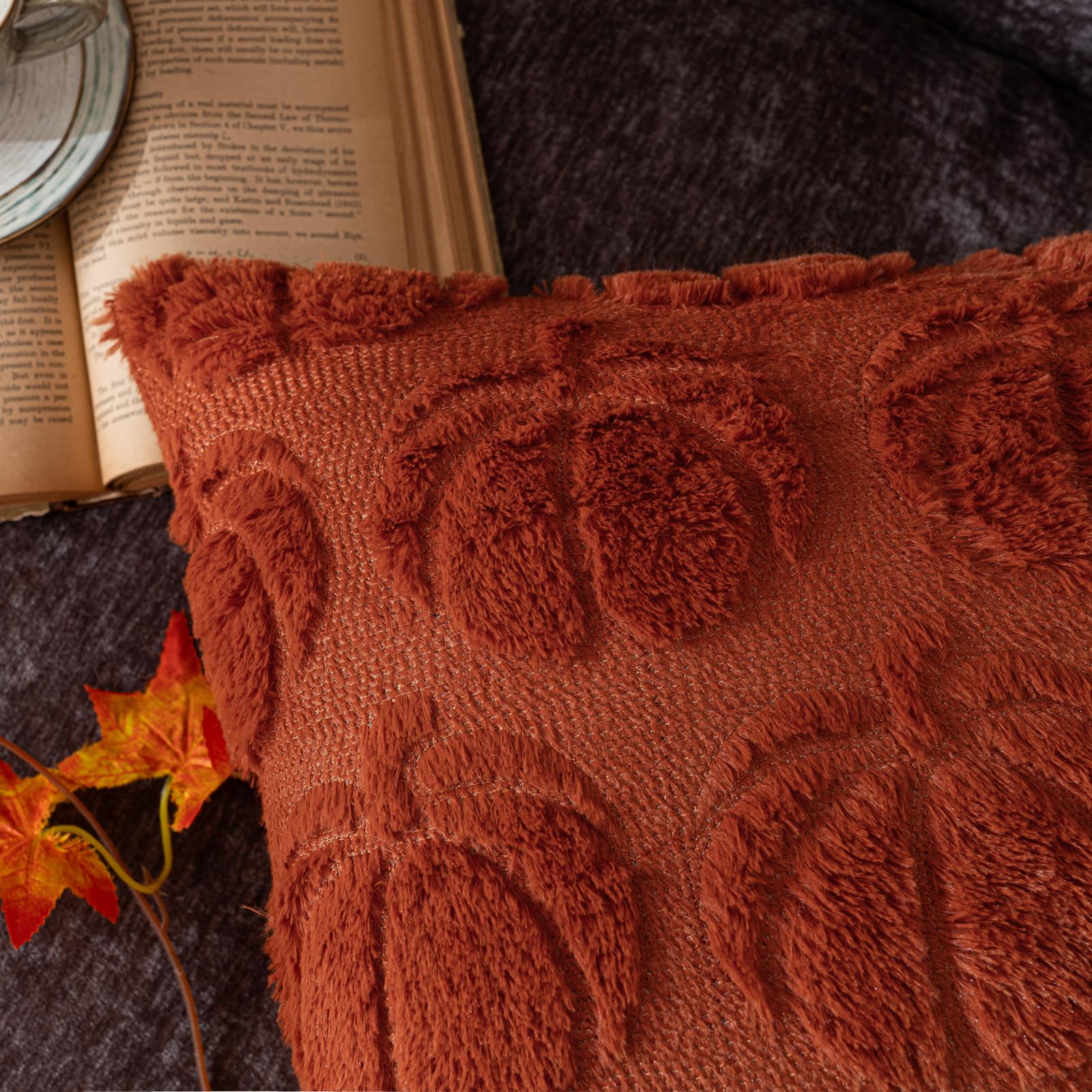 Cosibono Pumpkin Fall Decorative Throw Pillow Covers 12'X20', Set Of 2 Caramel Soft Faux Fur Pillow Covers For Autumn Harvest,