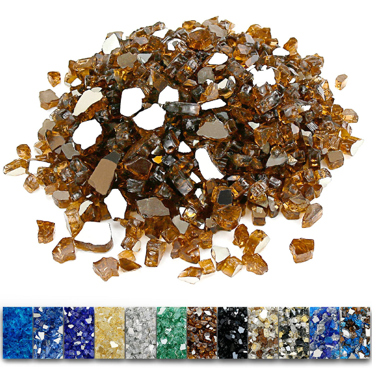 Grisun Copper Fire Glass For Fire Pit - 1/2 Inch High Luster Reflective Tempered Glass Rocks For Natural Or Propane Fireplace, 1