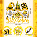Panelee Sunflower Gnomes Welcome Sign Summer Welcome Hanging Sign Decorations Wreath Sign Wooden Hanging Door Sign With Ropes Fo