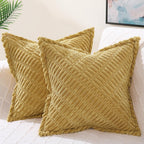 decorUhome Decorative Mustard Yellow Throw Pillow Covers 22x22 Set of 2 with Splicing, Boho Soft Corduroy Broadside Twill Pillow