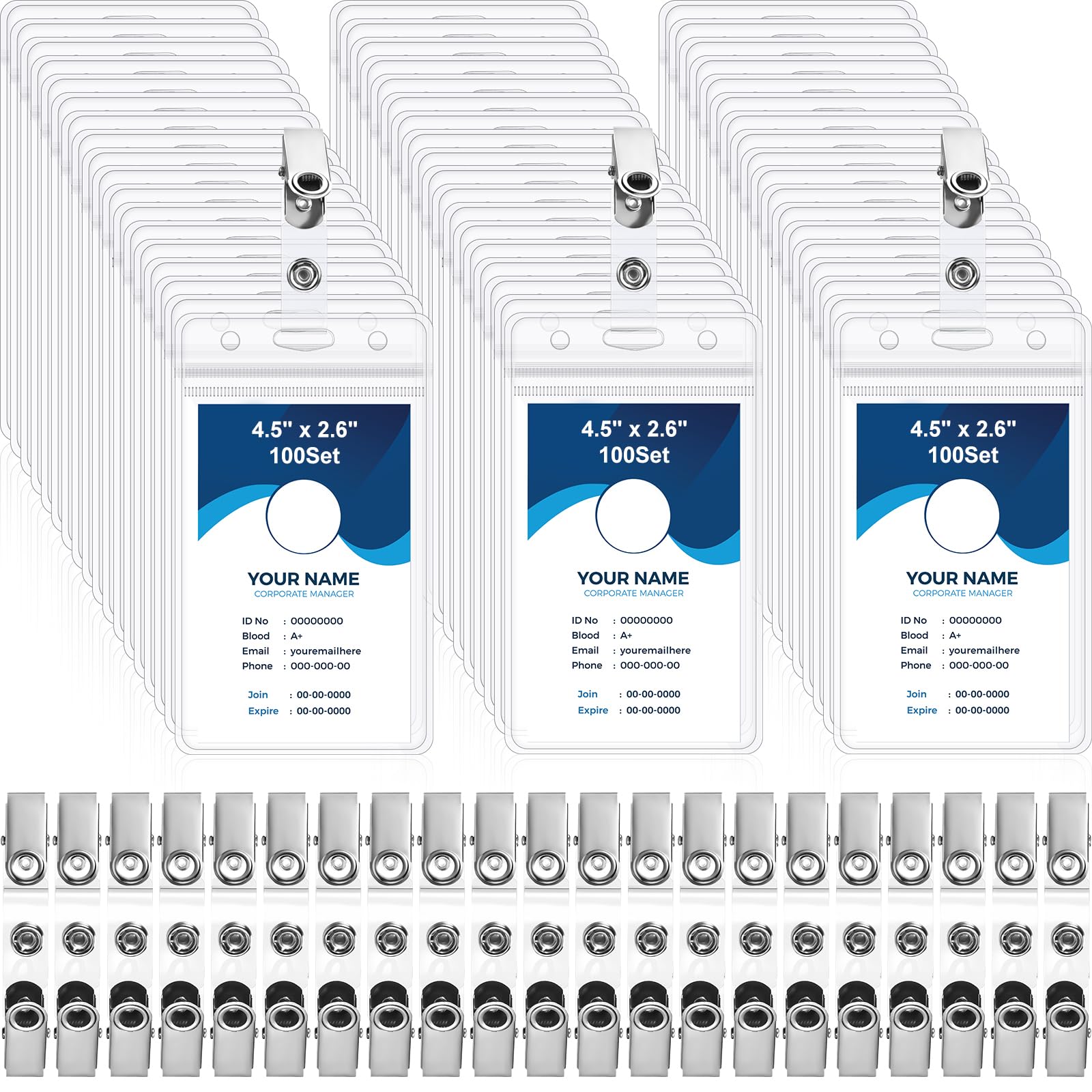 200 Packs Id Badge Holder With Metal Badge Clips And Pvc Straps Waterproof Sealed Clear Plastic Vertical Name Tag Badge Holder F