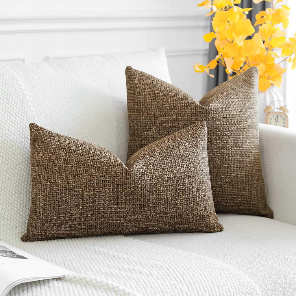 Otostar Pack Of 2 Throw Pillow Covers 16X16 Inch Linen Coffee Brown Pillowcases Farmhouse Decorative Solid Pillow Covers 40X40 C