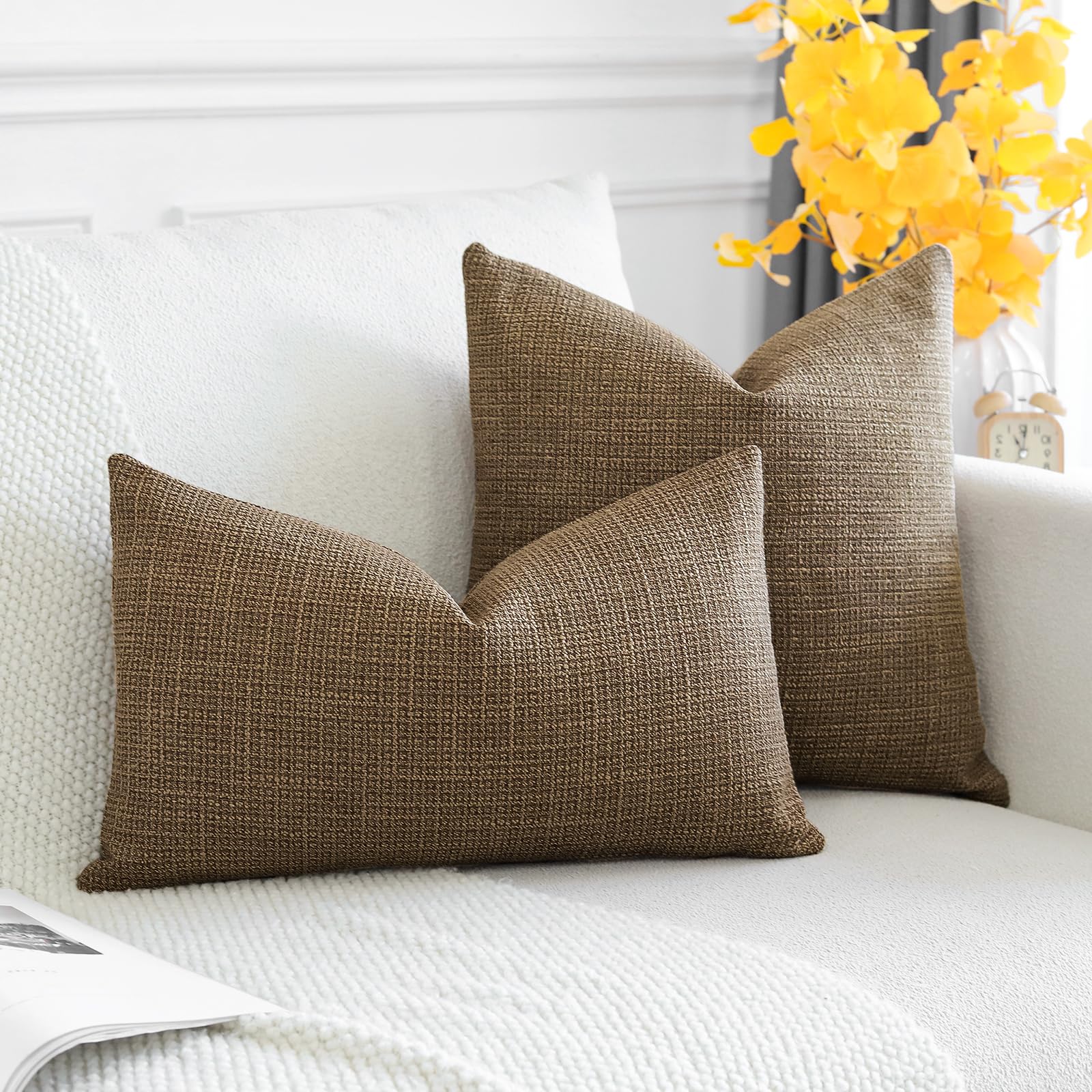 Otostar Pack Of 2 Throw Pillow Covers 16X16 Inch Linen Coffee Brown Pillowcases Farmhouse Decorative Solid Pillow Covers 40X40 C