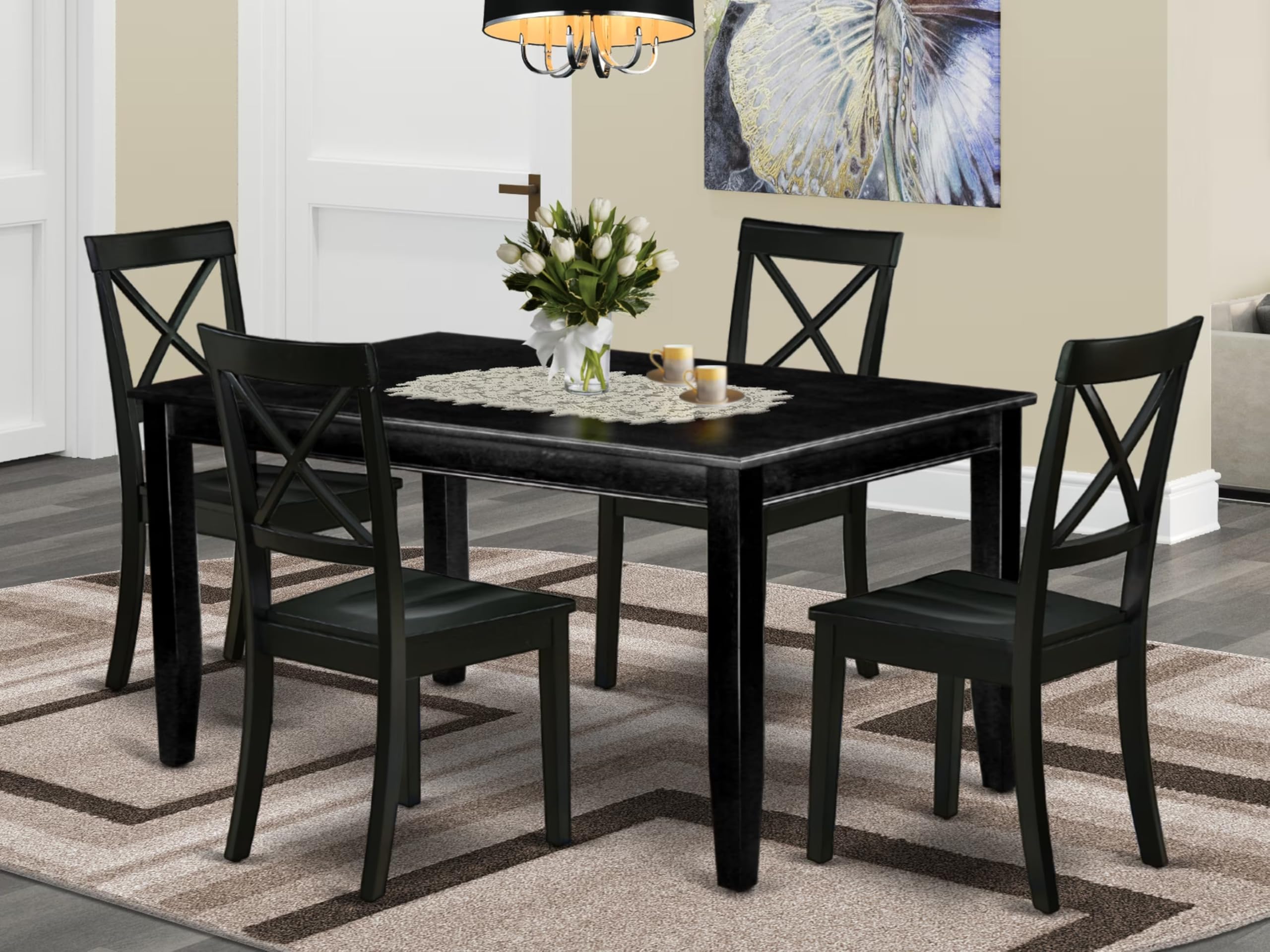 East West Furniture Dubo5-Blk-W 5 Piece Modern Dining Table Set Includes A Rectangle Wooden Table And 4 Dining Room Chairs, 36X60 Inch, Black