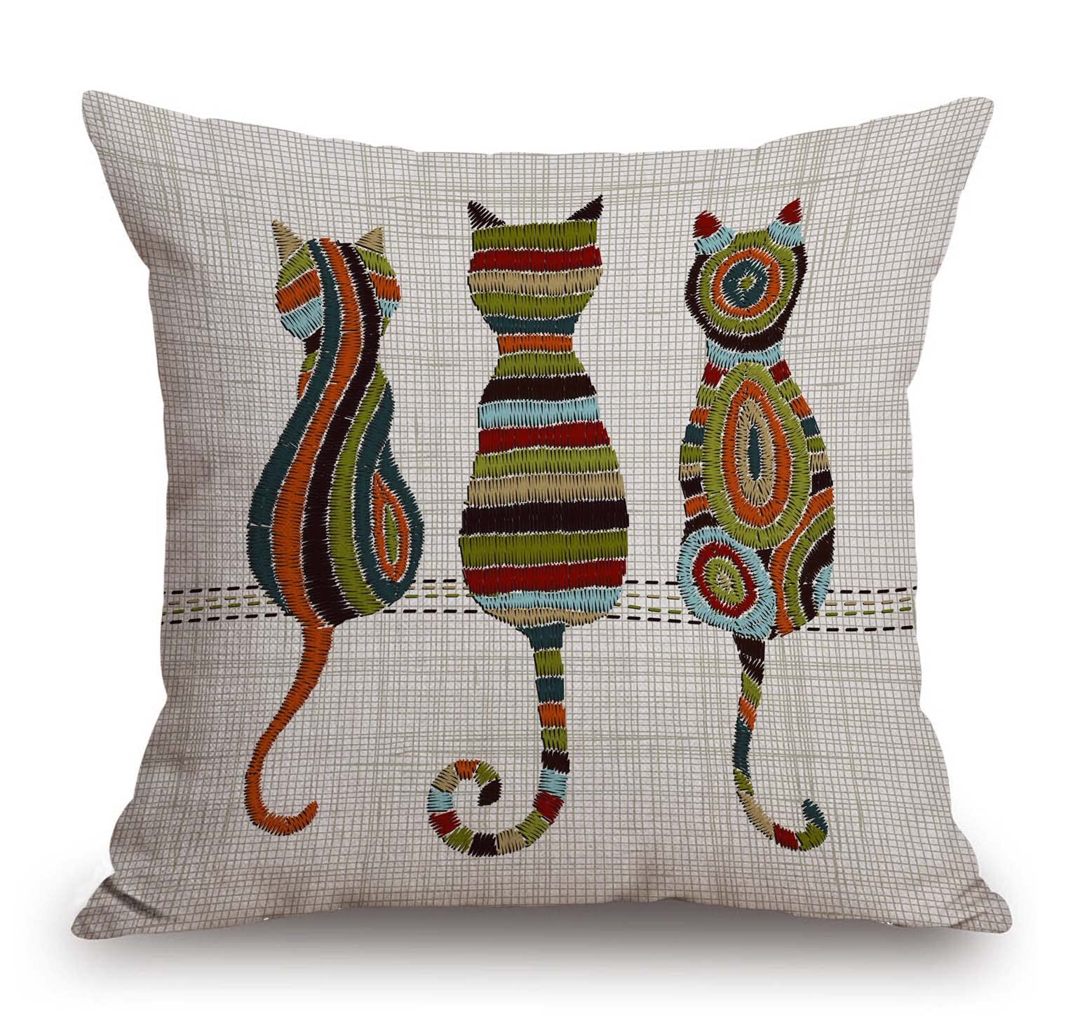 Tssohu Cute Animal Cat Throw Pillow Cover Patio Furniture Knitted Design Kitten Family Decorative Cushion Cases Home D  Cor For