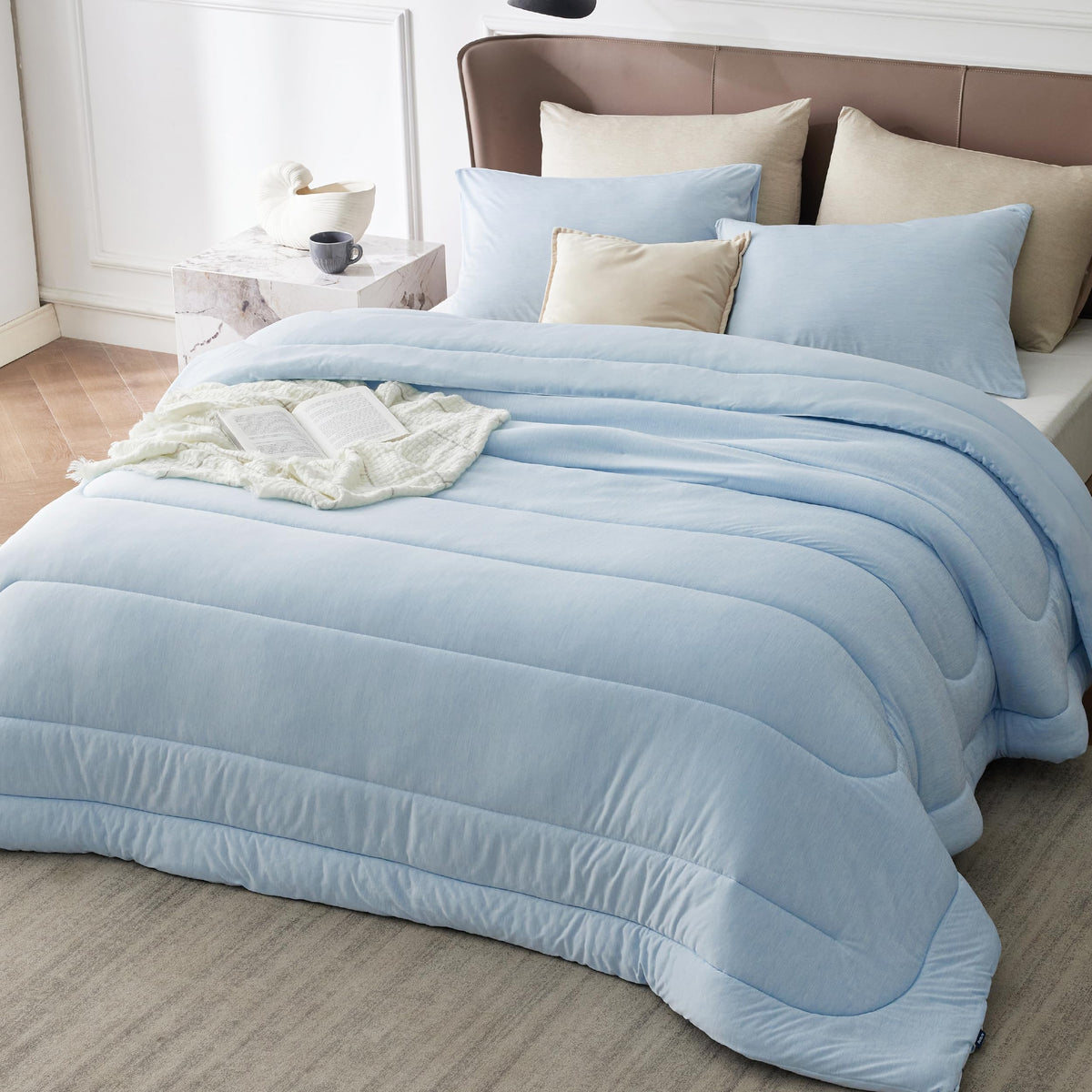 Bedsure King Comforter Set - Cooling And Warm Bed Set, Icy Blue Reversible All Season Cooling Comforter, 3 Pieces, 1 King Size C