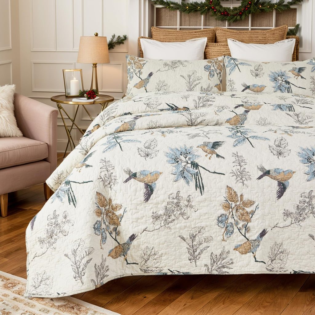 Brandream King Bird Print Comforter Set 100% Cotton Reversible Country Chic