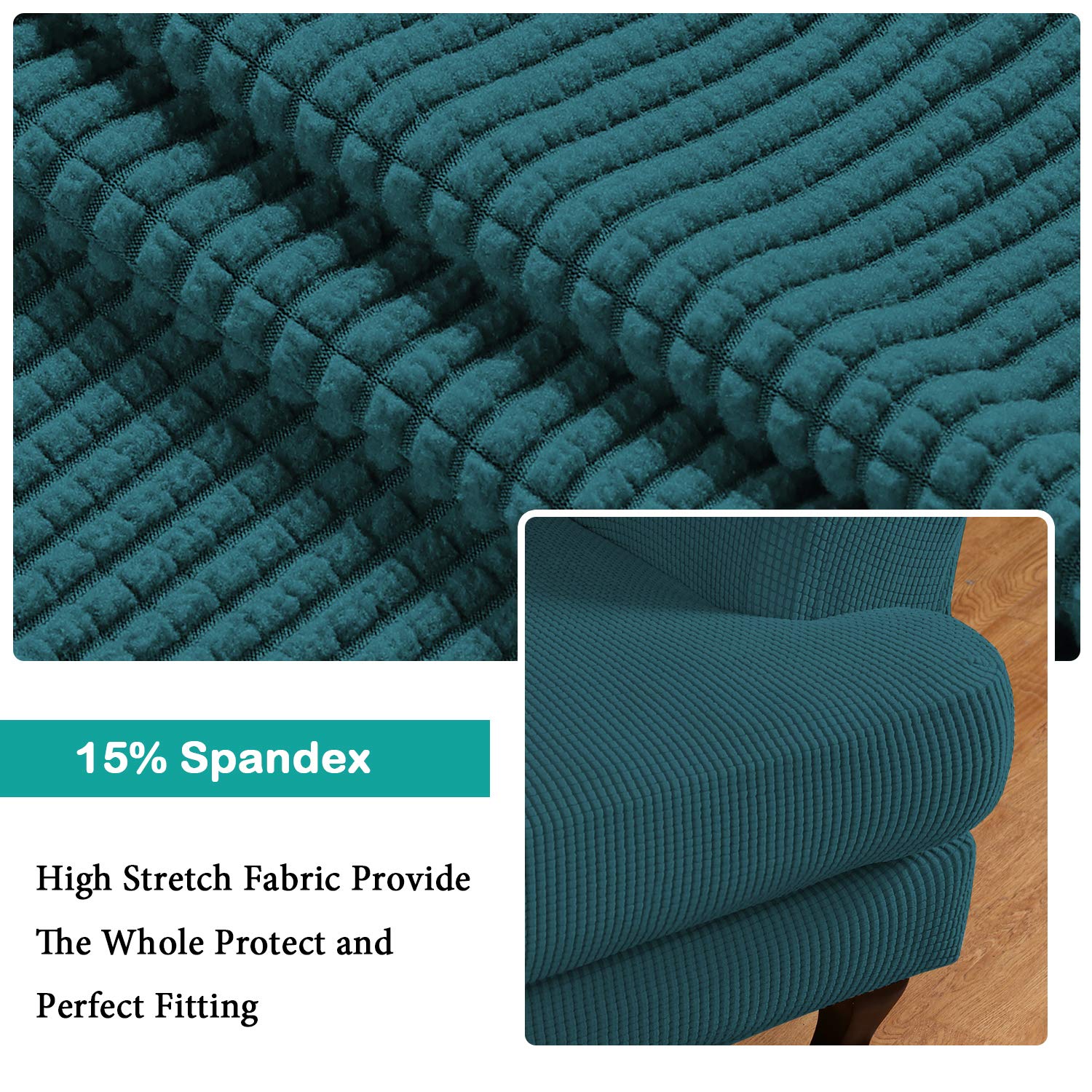Turquoize Wingback?hair?overs 2 Piece?ing?hair?lipcover Stretch Slipcovers For Wingback Chairs Wing Chair Cover Spandex Jacquard Fabric With Elastic Bottom Non-Slip Furniture Cover, Deep Teal