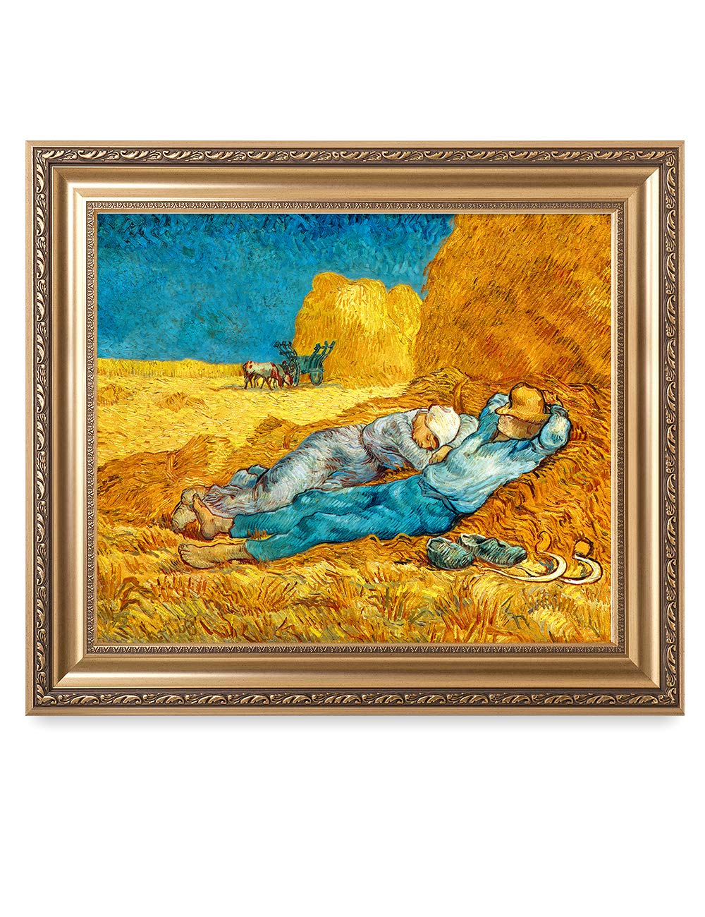 DECORARTS - Noon: Rest from Work - Vincent Van Gogh. Giclee Print on Canvas with matching Golden-relief Framed Wall Art. Picture