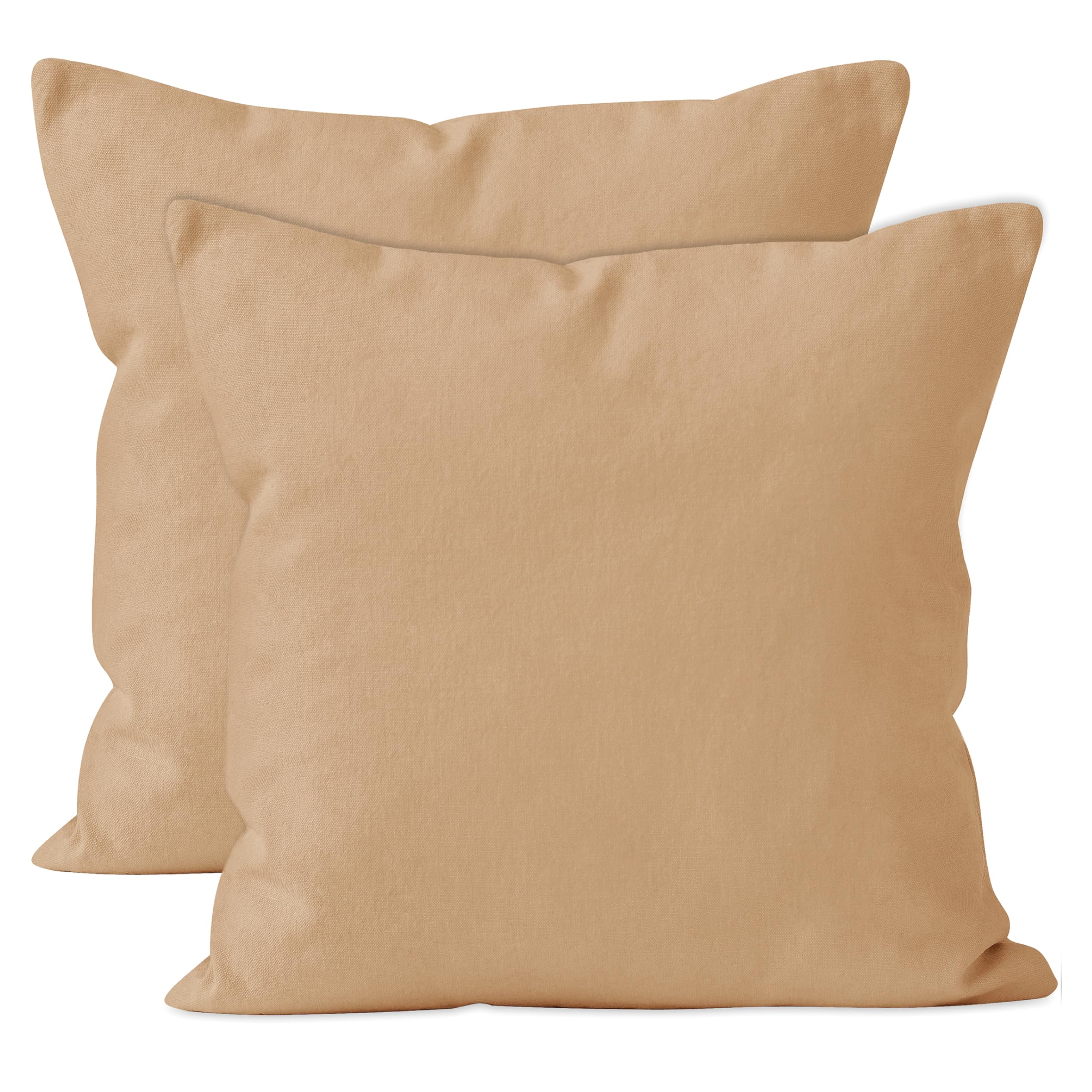 Encasa Cotton Throw Pillow Covers Set Of 2 I 24X24 In (60X60 Cm) - Light Beige I No Insert I Plain Square Pillowcases I Machine