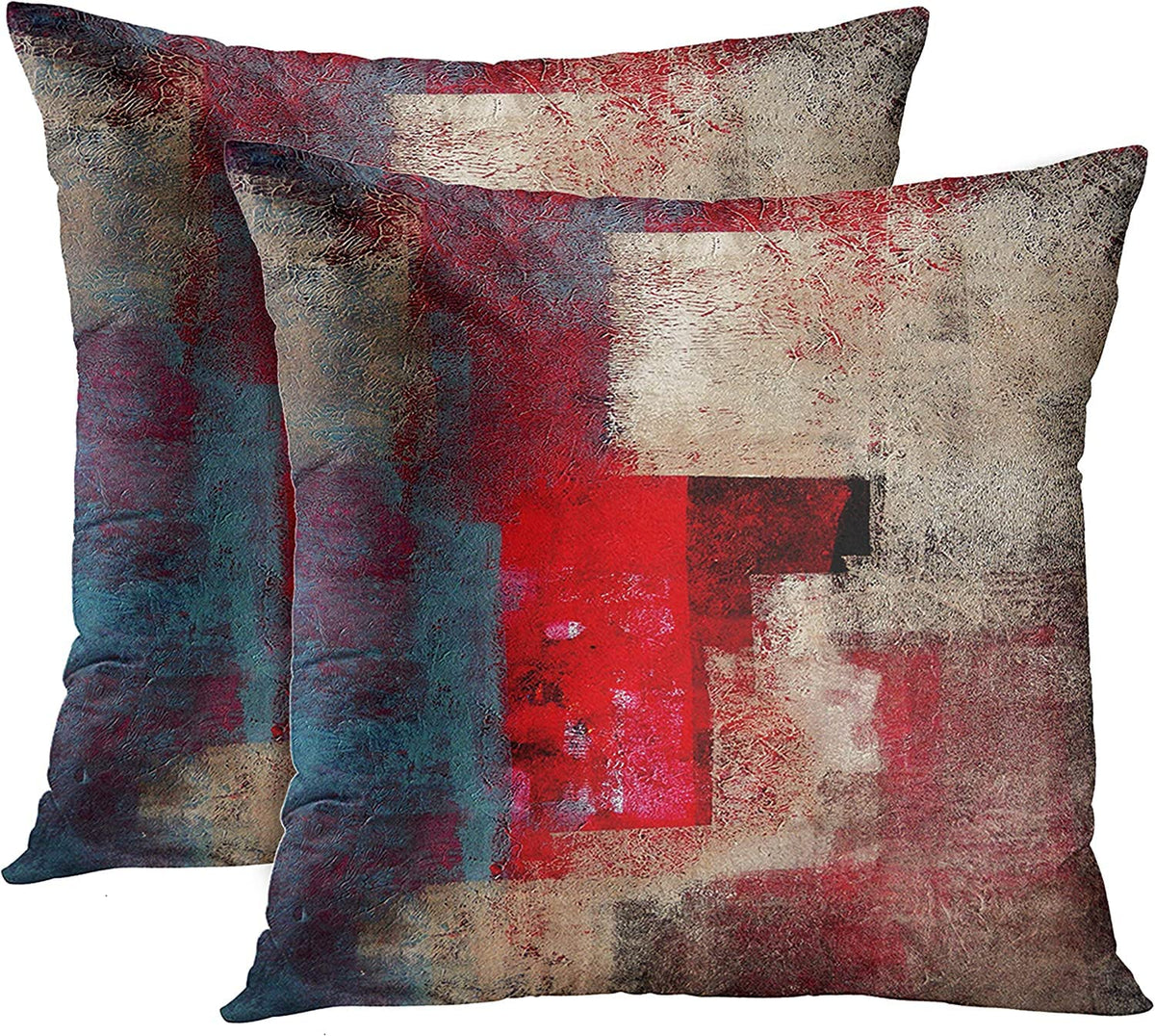 Emvency Set Of 2 Red Brown And Gray Throw Pillow Covers Modern Abstract Painting Decorative Pillow Cases Home Decor Standard Squ