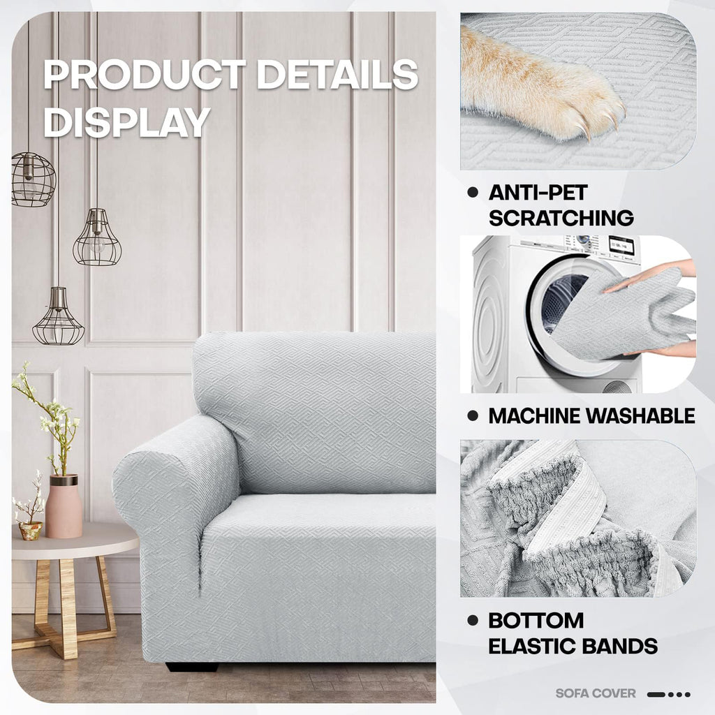 Znsayotx 1 Piece Jacquard Couch Covers For 3 Cushion Couch Living Room High Stretch Sofa Cover Pets Dogs Friendly Anti Slip Thickened Slipcovers Furniture Protector (Large, New Pattern Silver Grey)