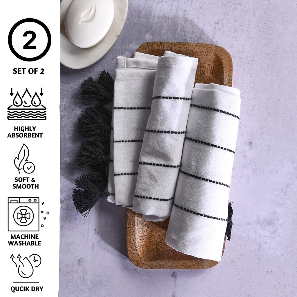 Folkulture Boho Hand Towels With Tassels For Bathroom Hanging And Decorative, Set Of 2, 100% Cotton, 16'' X 30'' Inches (Hamilto