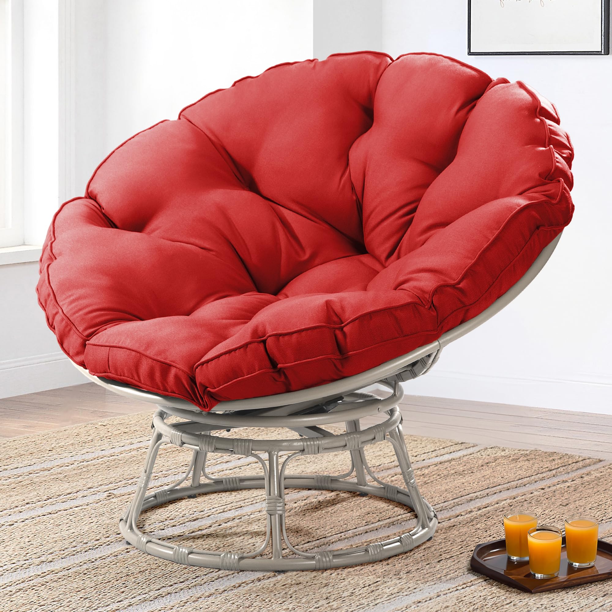 Meetleisure 41' Papasan Chair With Cushion And 360 Degree Swivel Base, Papasan Lounge Chair With Cushion And Sturdy Frame, Larg