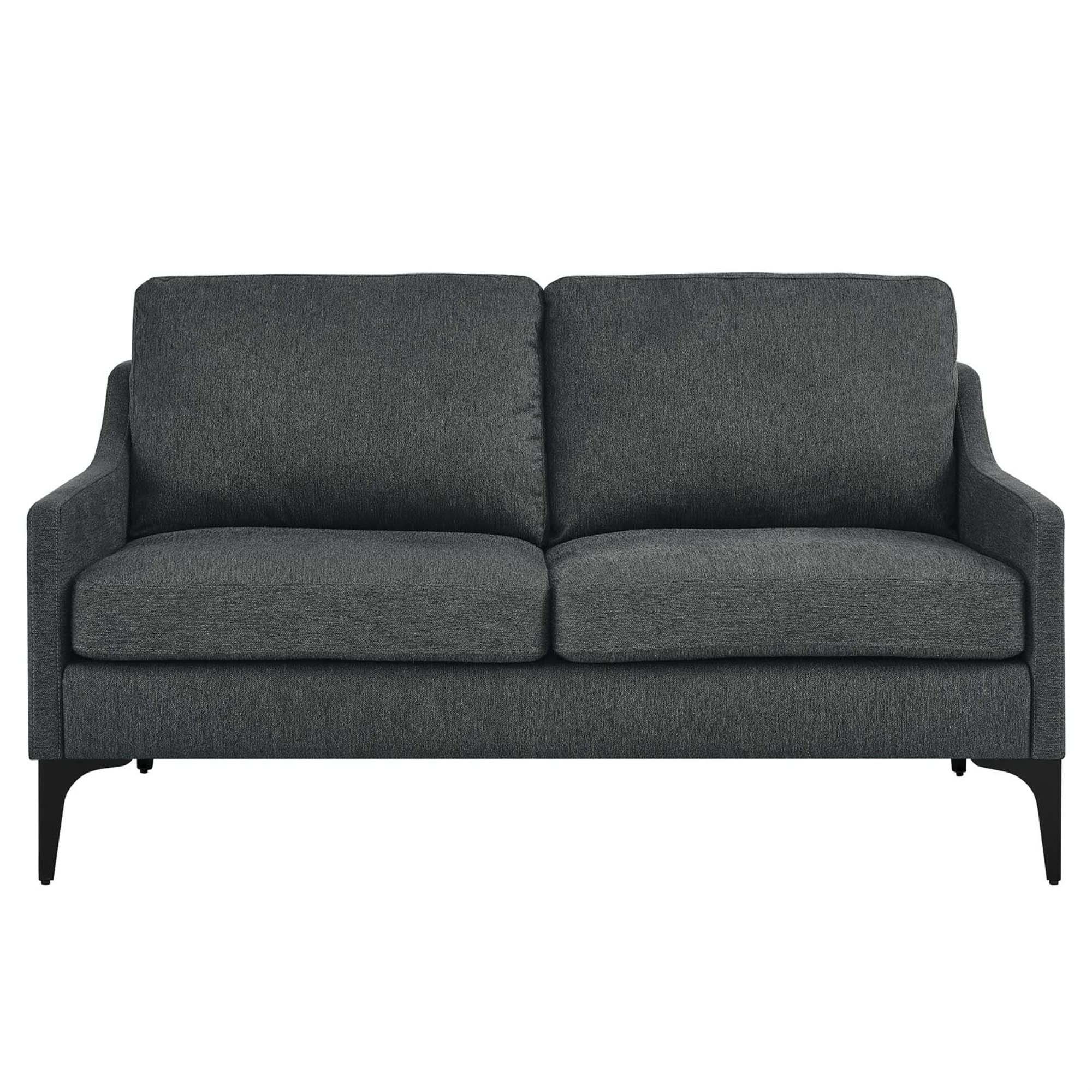 Modway Corland Upholstered Fabric And Metal Loveseat In Charcoal
