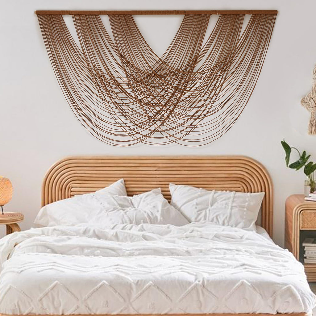 Flber Large Macrame Wall Hanging Brown Die-Dyed 57.00'' W X 31.00'' L Boho Wall Decor Yarn Tapestry Craftsmanship Home Macrame W