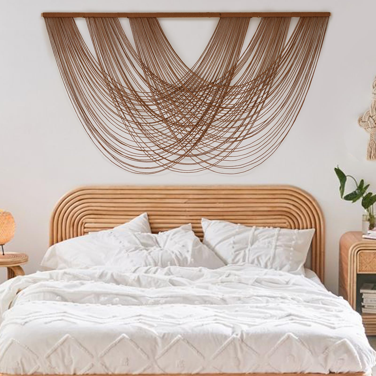 Flber Large Macrame Wall Hanging Brown Die-Dyed 57.00'' W X 31.00'' L Boho Wall Decor Yarn Tapestry Craftsmanship Home Macrame W