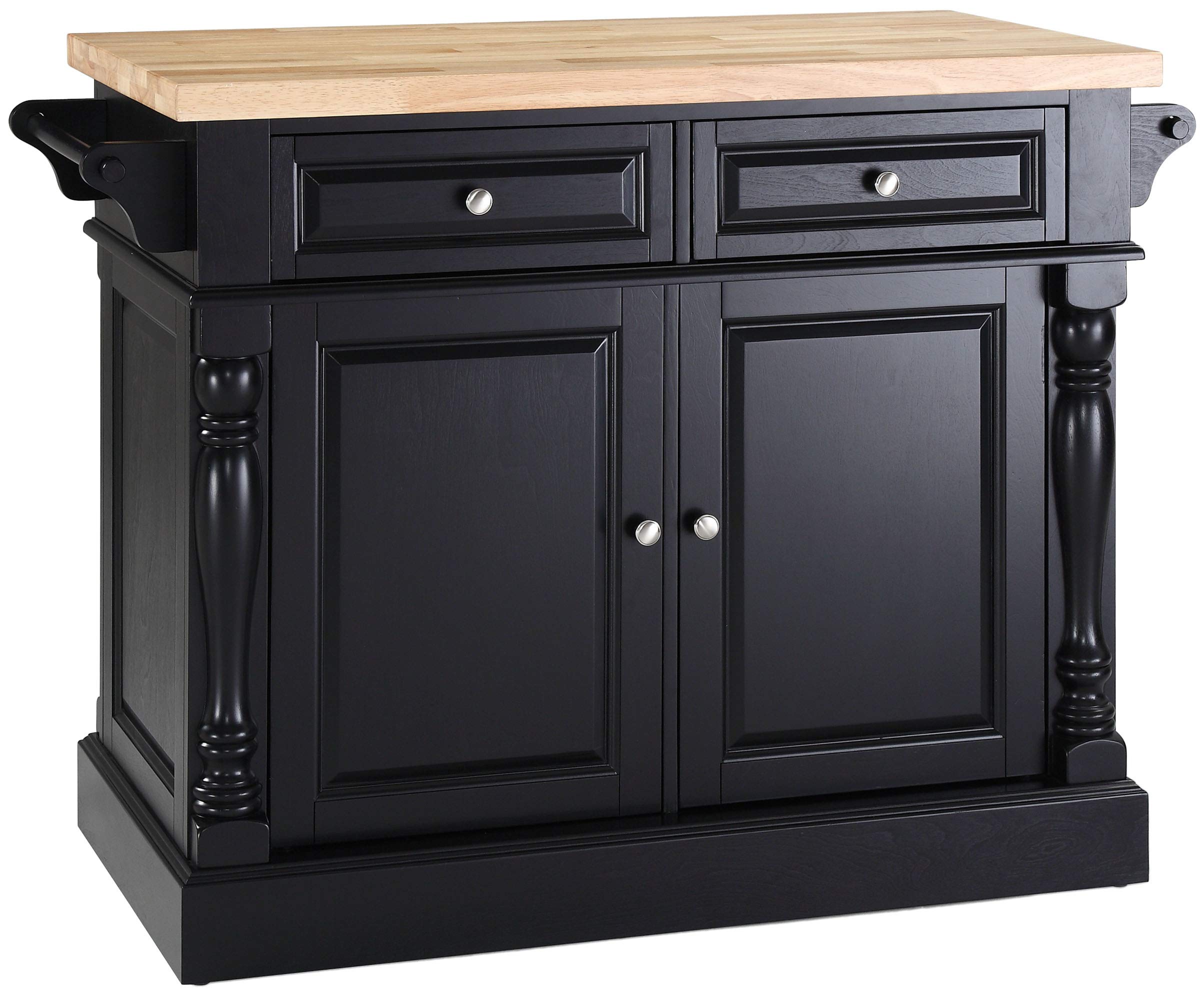 Crosley Furniture Oxford Butcher Block Kitchen Island, Microwave Stand, with Storage Shelves and Drawers, Black