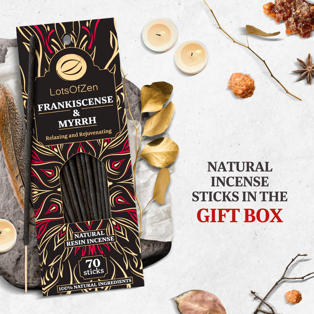 Lots Of Zen Frankincense And Myrrh Incense Sticks Smudge Kit (70 Pcs) - 1-Hour Burning Spiritual Incense Sticks For Bad Energy C