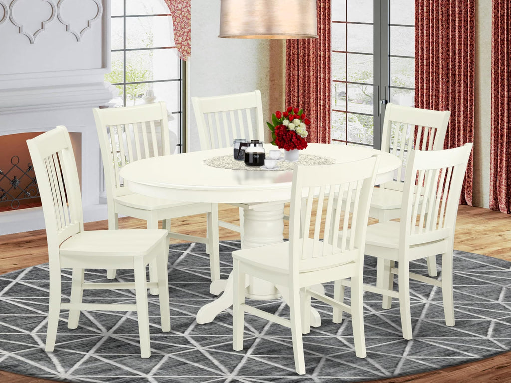East West Furniture Avno7-Lwh-W Avon 7 Piece Set Consist Of An Oval Dining Table With Butterfly Leaf And 6 Kitchen Chairs, 42X60 Inch, Linen White