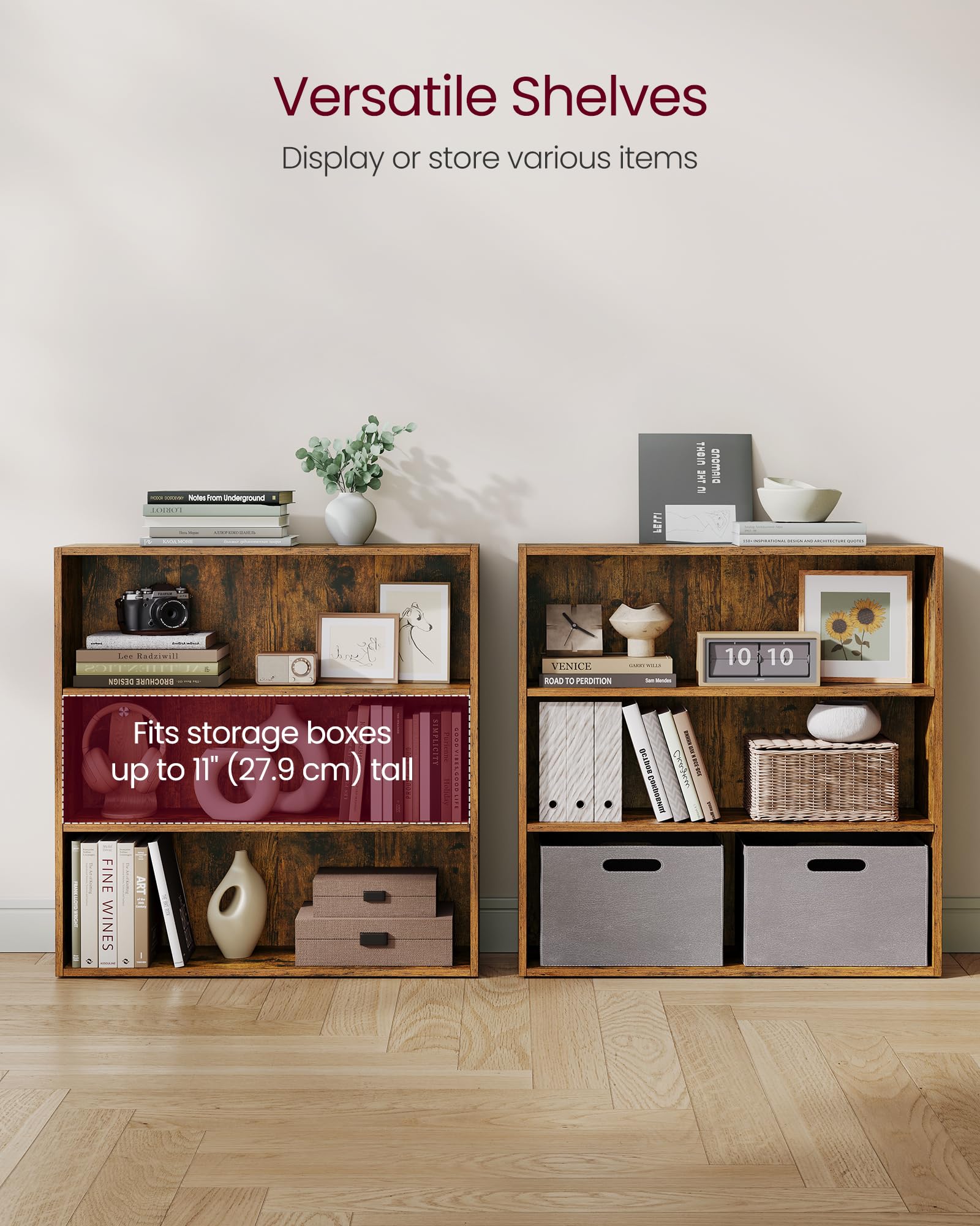 Vasagle Bookshelf, 31.5 Inches Wide, 3-Tier Open Bookcase With Adjustable Storage Shelves, Floor Standing Unit, Rustic Brown Ulbc173X01