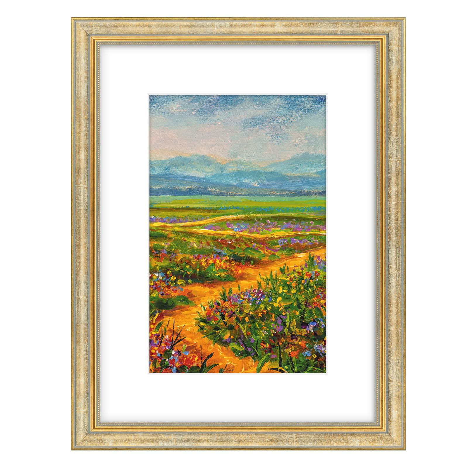 Golden State Art, 12x16 Ornate Picture Frame with White Mat for 8x12 Photo or Display 12x16 Print without Mat Color Vintage Gold