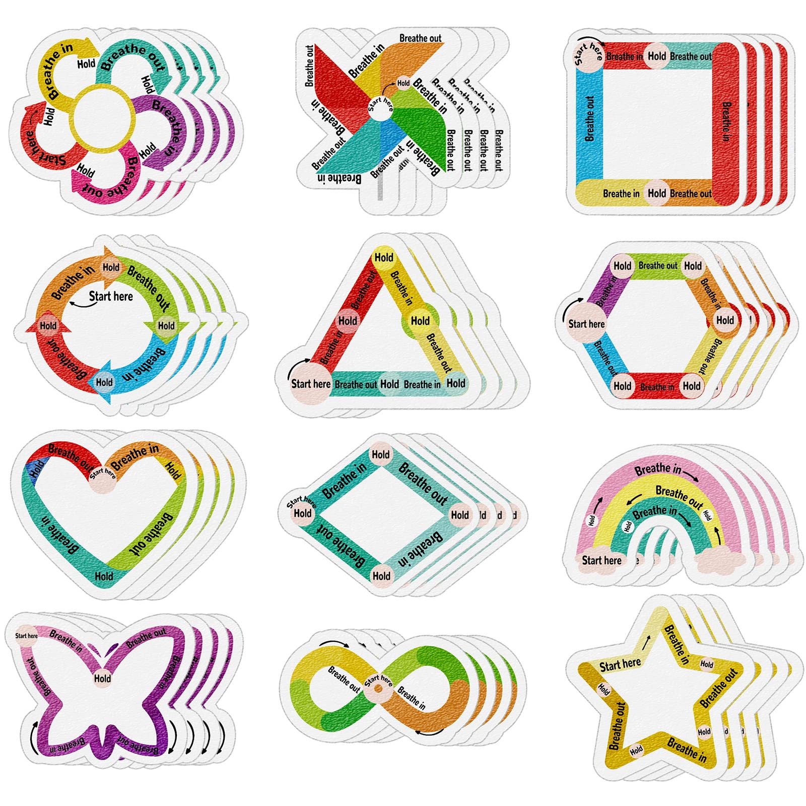 48 Pcs Breath Calm Anxiety Sensory Stickers Reusable Textured Tactile Rough Calming Stickers Adhesive Sensory Strips For School
