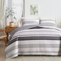Flysheep Grey Boho Quilt Set King Size, 3 Pcs Gray Black And Navy Striped Bedspread, Soft Microfiber Modern Coverlet For All Sea