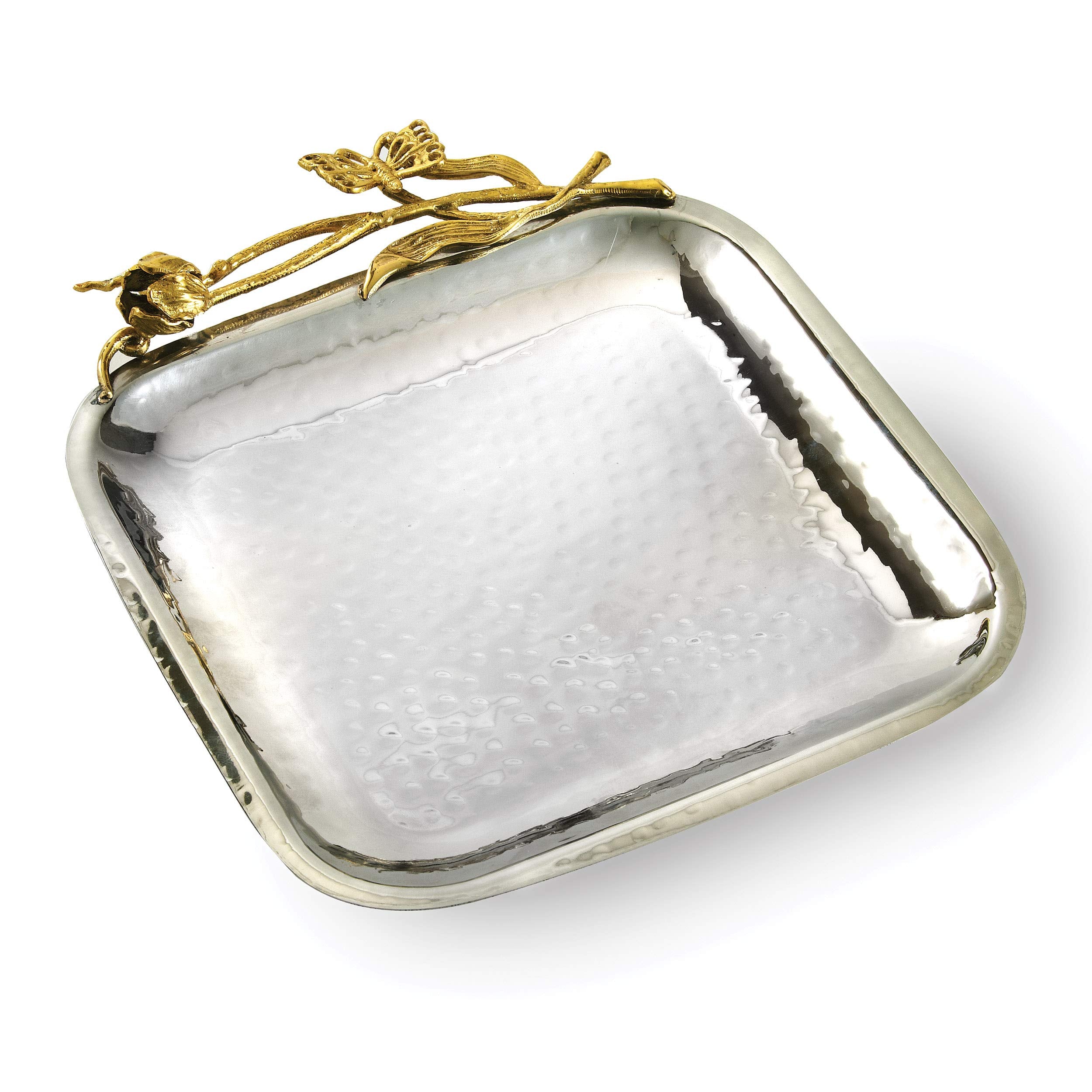Elegance Butterfly Square Tray, 8.5, Silver/Gold