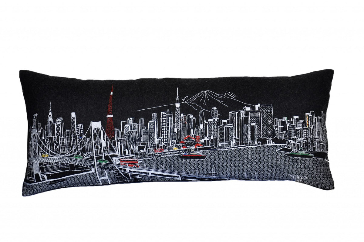 HomeRoots Grey 35' Black Tokyo Nighttime Skyline Lumbar Decorative Pillow