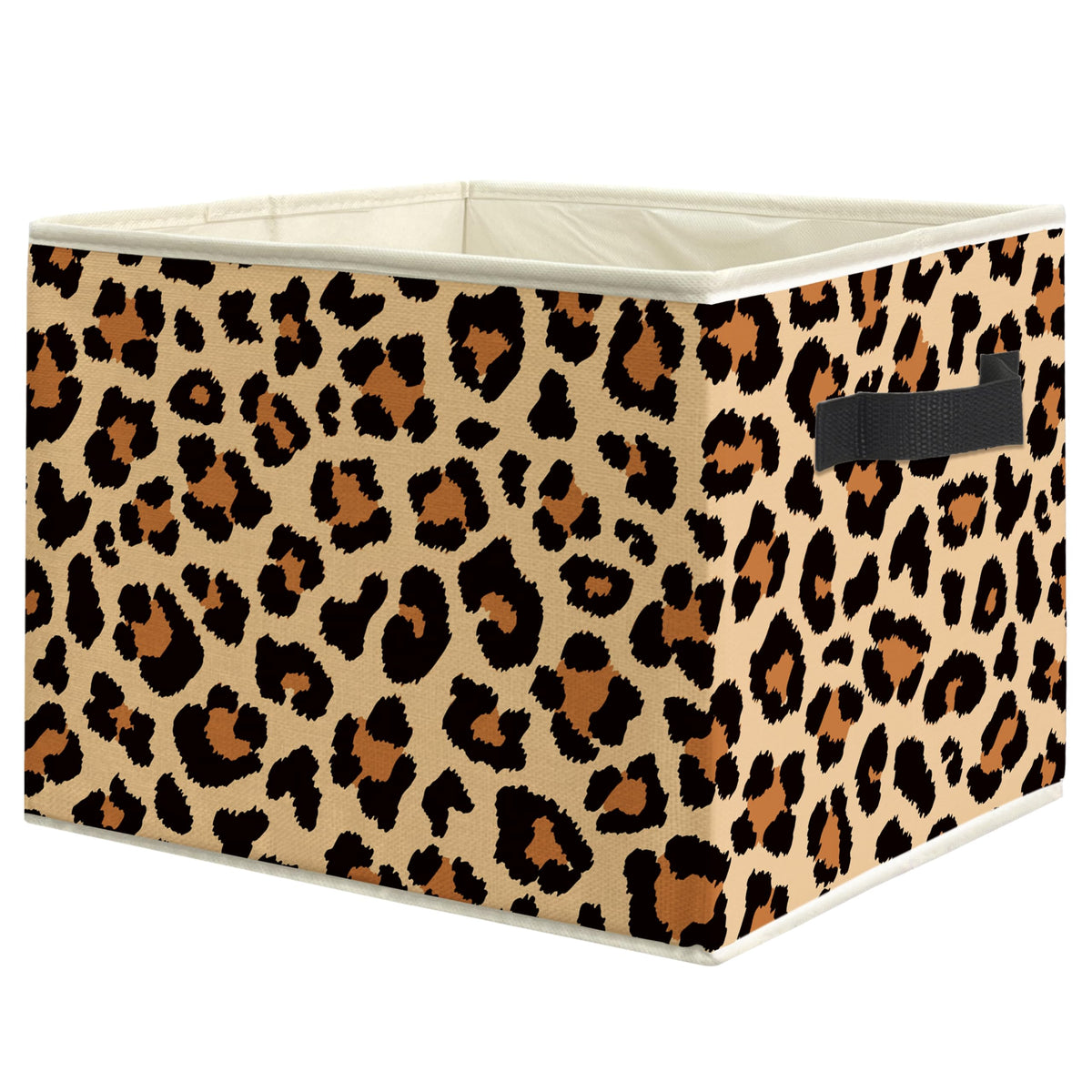 WARDOS Trendy Leopard Storage Bin Box with Handles, Funky Cheetah Leopard Print Foldable Linen Fabric Laundry Basket for Girls R