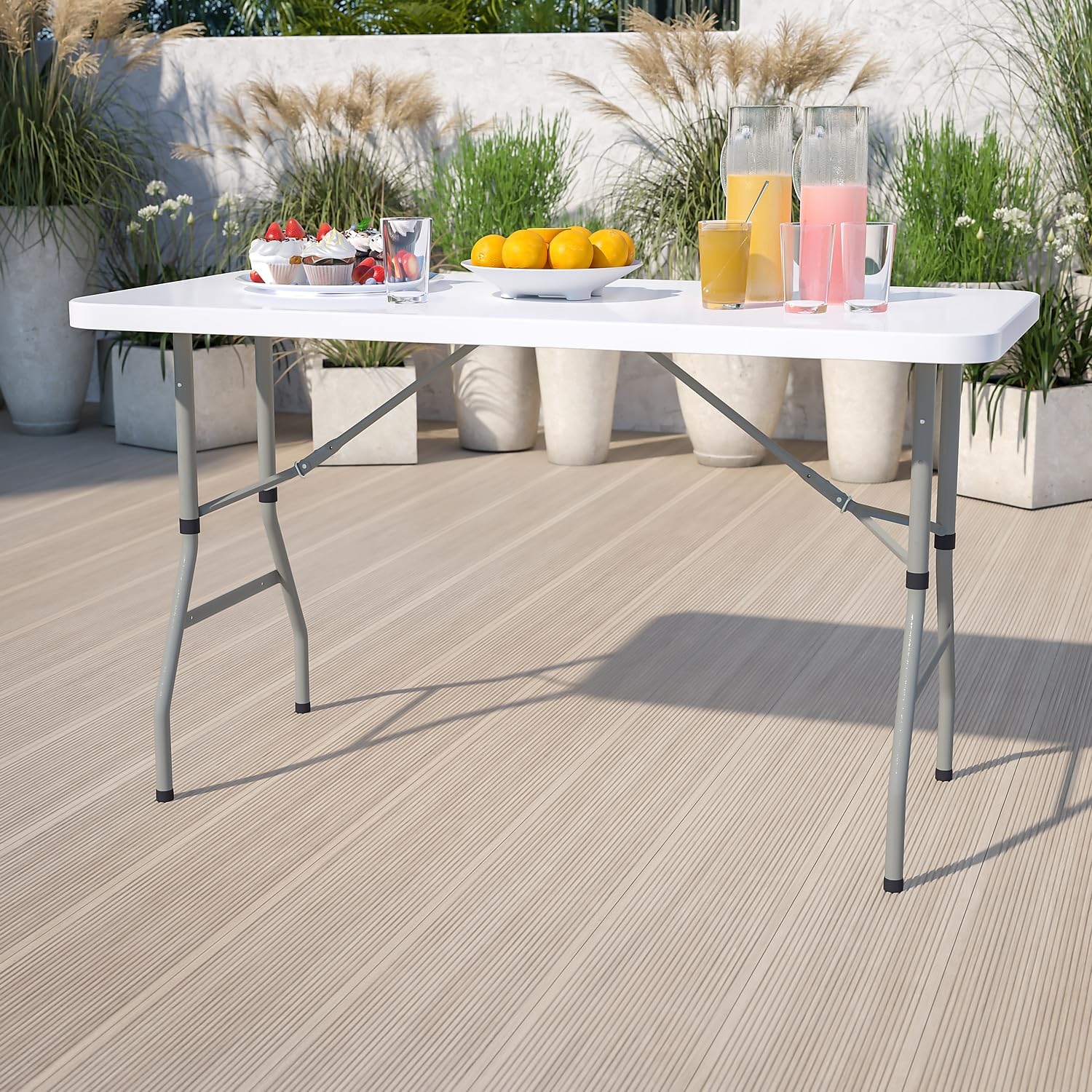 Flash Furniture Kathryn 4.93-Foot Height Adjustable Granite White Plastic Folding Table