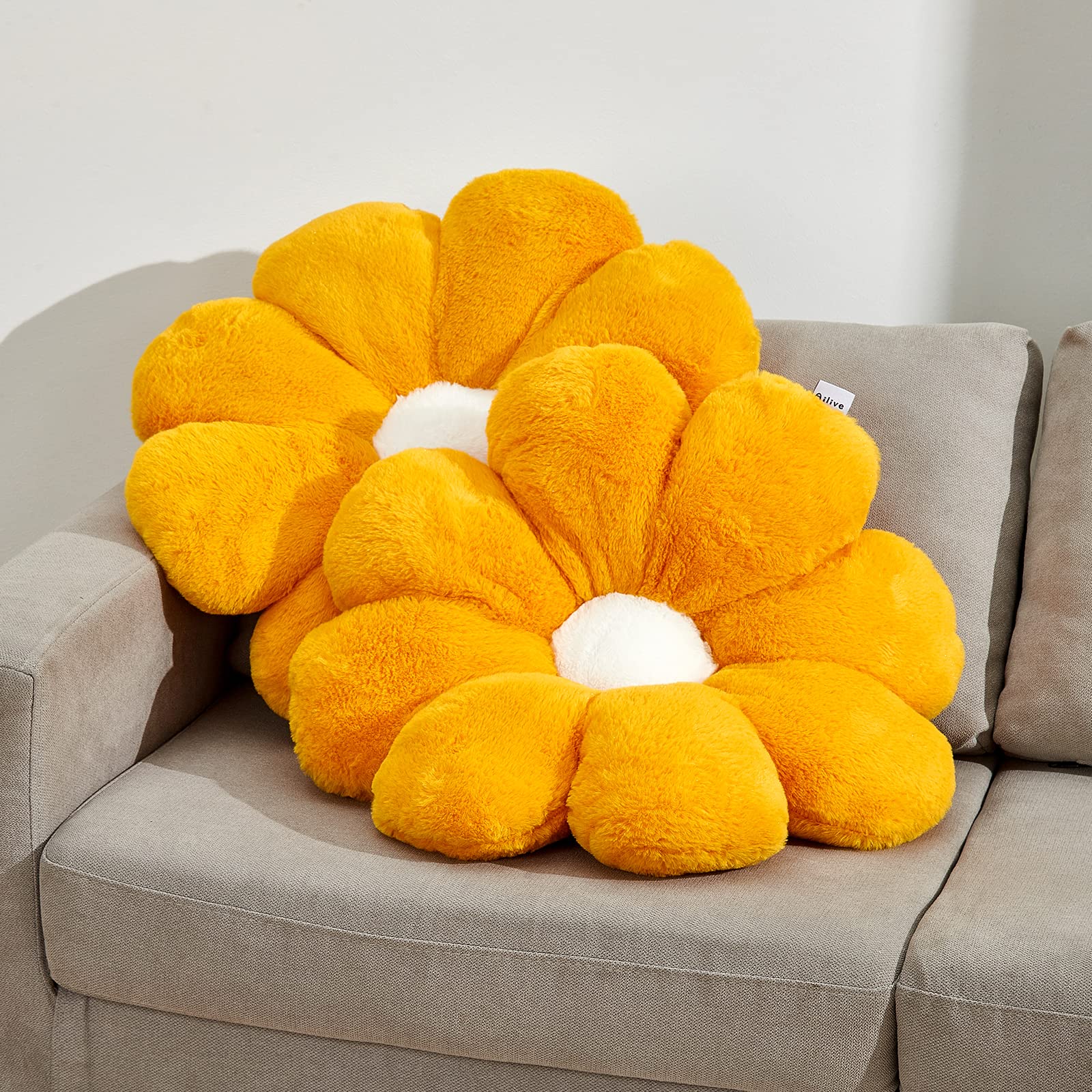 Ailive 21.6In Burnt Yellow Flower Throw Pillow Floor Pillow Cushion Preppy Funky Desk Cute Plush Room D  Cor Home Decorative Thr