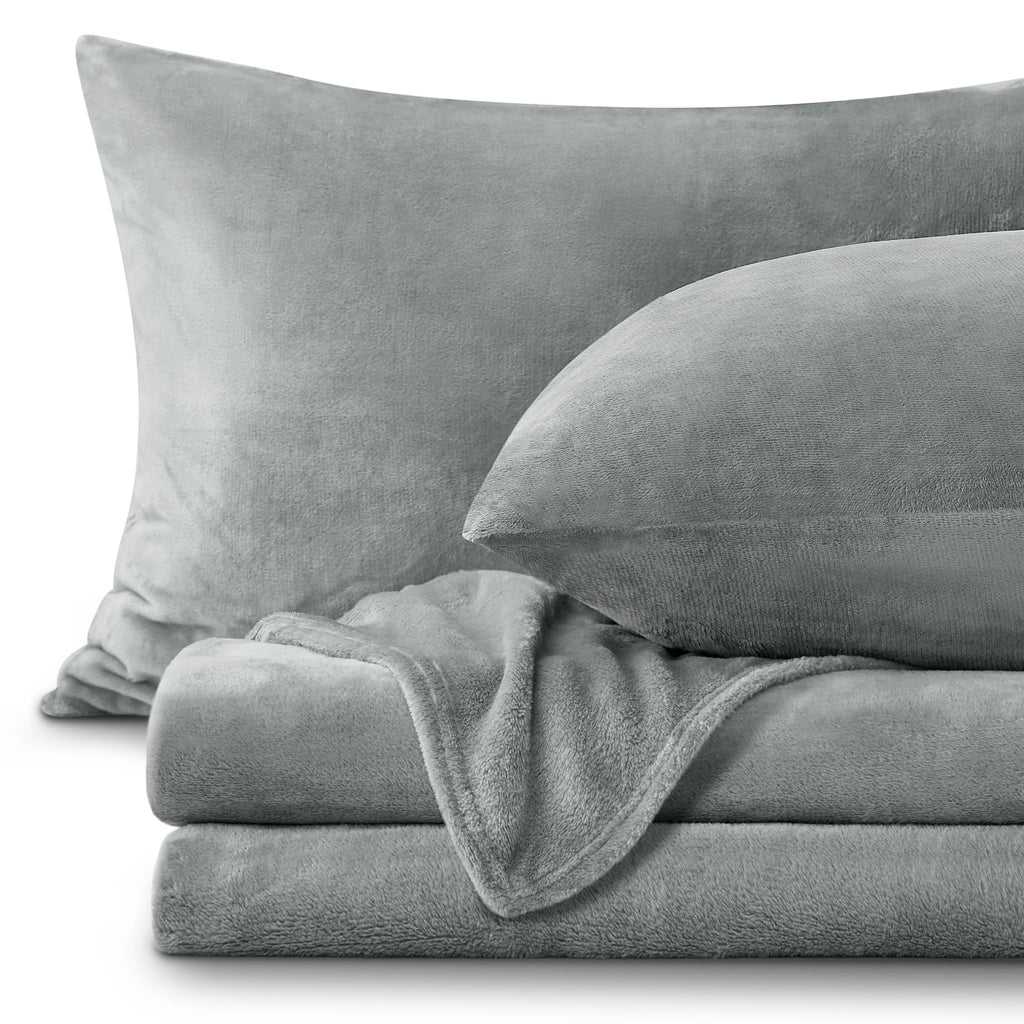 Bedelite Flannel Sheets King Size Grey - Super Soft Fleece Sheets Set Fluffy Extra Plush, 4 Piece(Include Fitted Sheet, Flat She