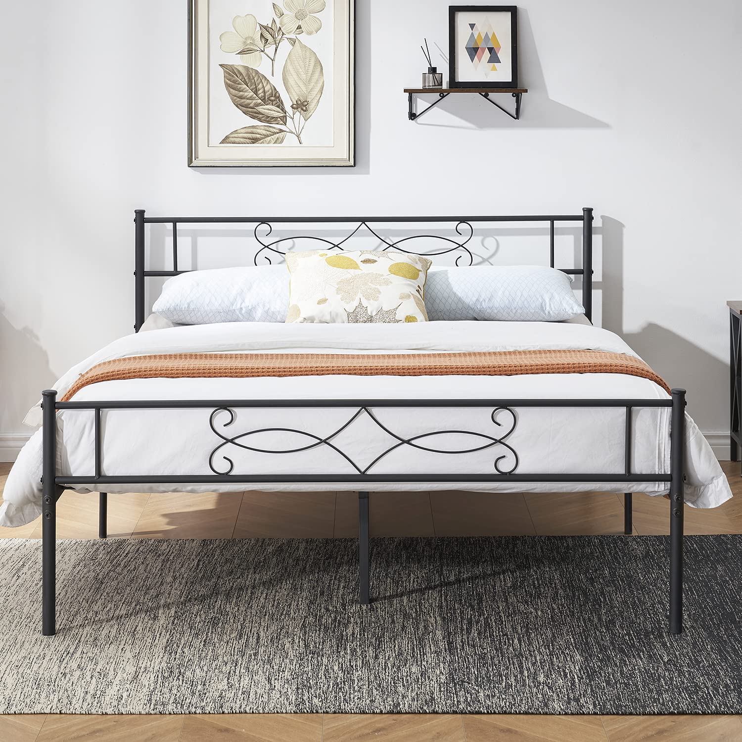 Vecelo 14' Full Size Metal Platform Bed Frame With Headboard,Premium Steel Slat Support No Box Spring Needed,Noise-Free Anti-Slip,Easy Assembly